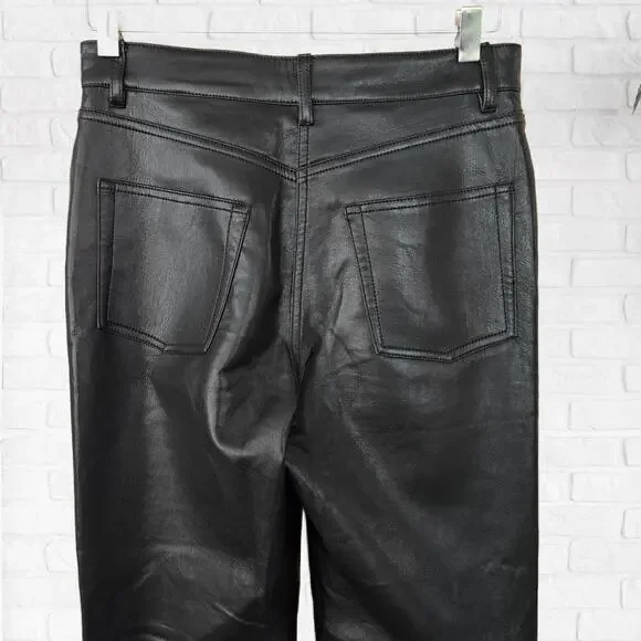 Aritzia Wilfred Melina Black Faux Leather Pant Size 4 High Rise Straight Leg - Picture 9 of 10